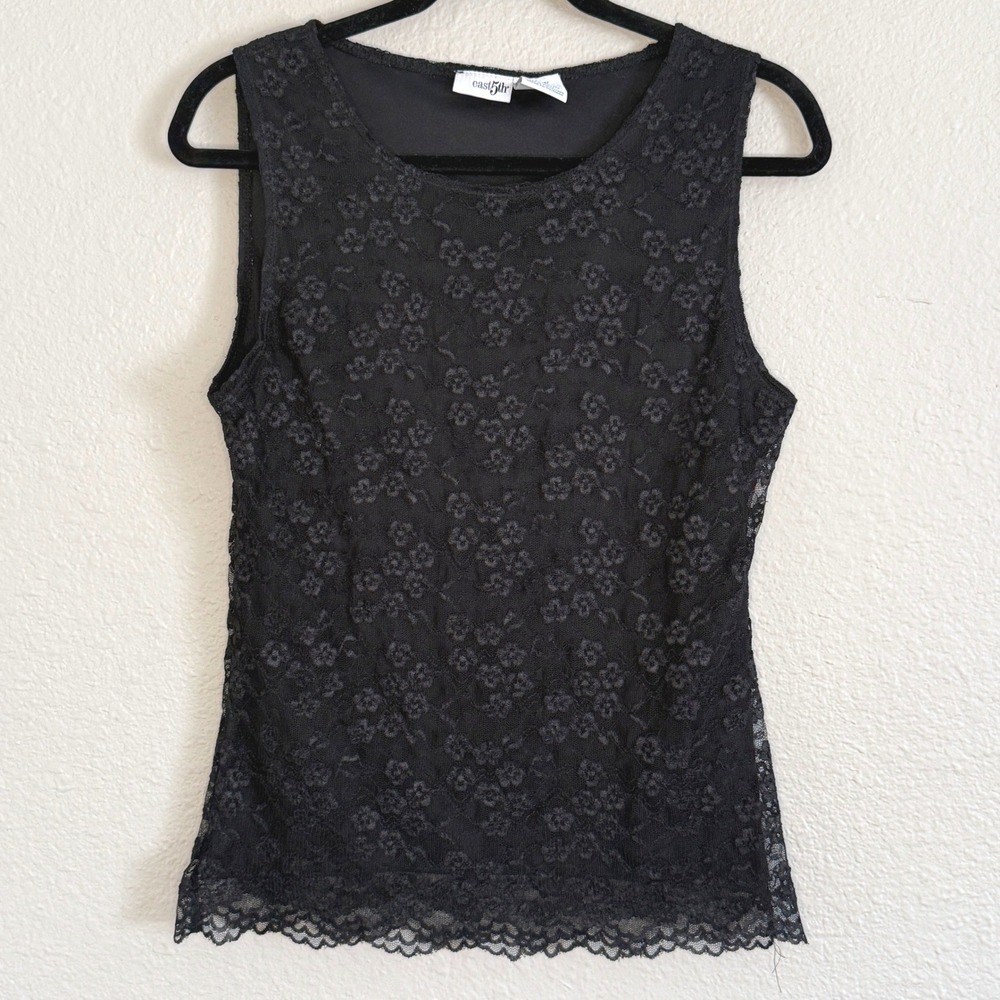 Fairy Grunge Whimsigoth Black Floral Lace Tank Top Womens Medium Victorian